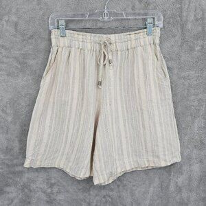 Anthropologie Beachy Linen Shorts XS Ivory Pink Stripes Elastic Waist Comfy Boho